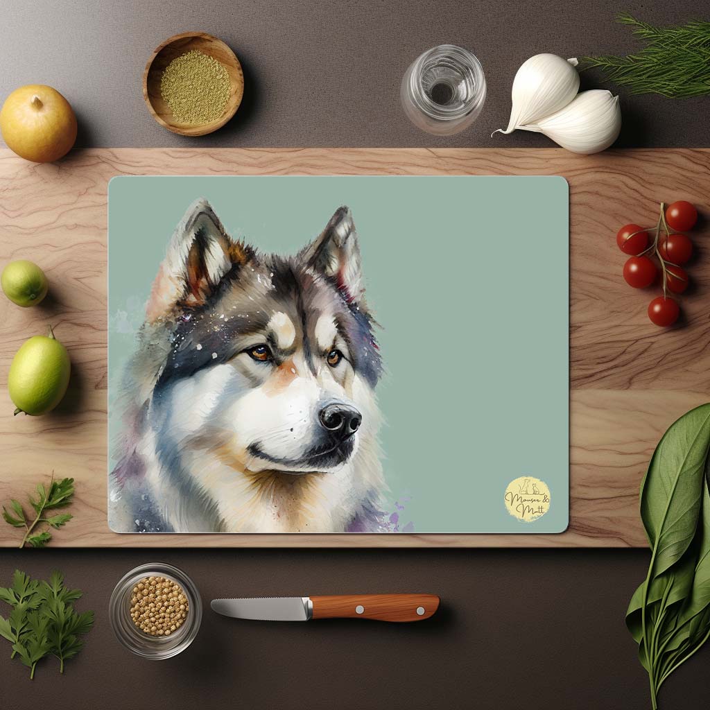 Alaskan Malamute Glass Chopping Board