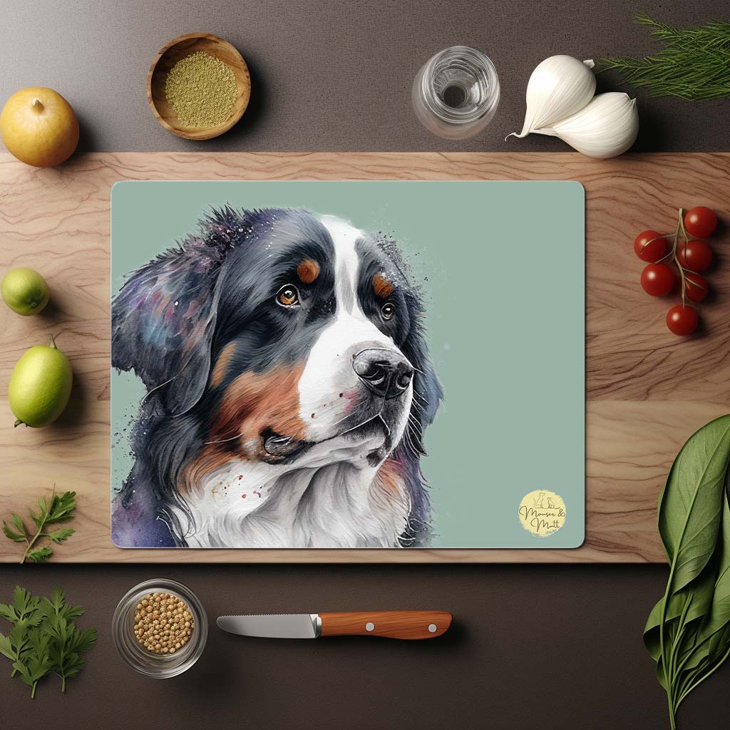 Bernese Mountain Dog Glass Chopping Board