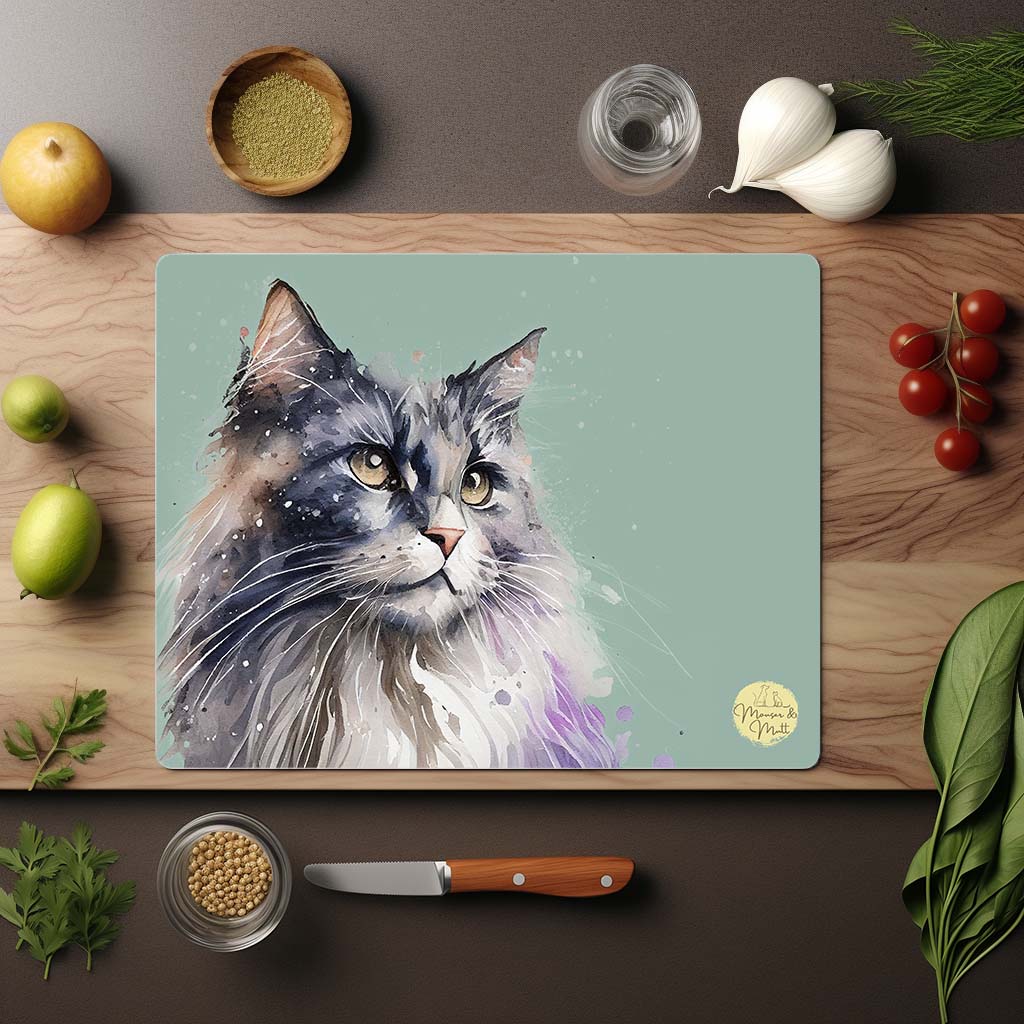 Norwegian Forest Cat Glass Chopping Board