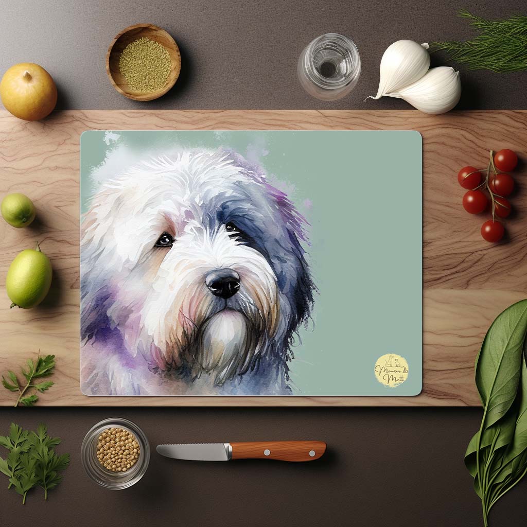 Old English Sheepdog Glass Chopping Board