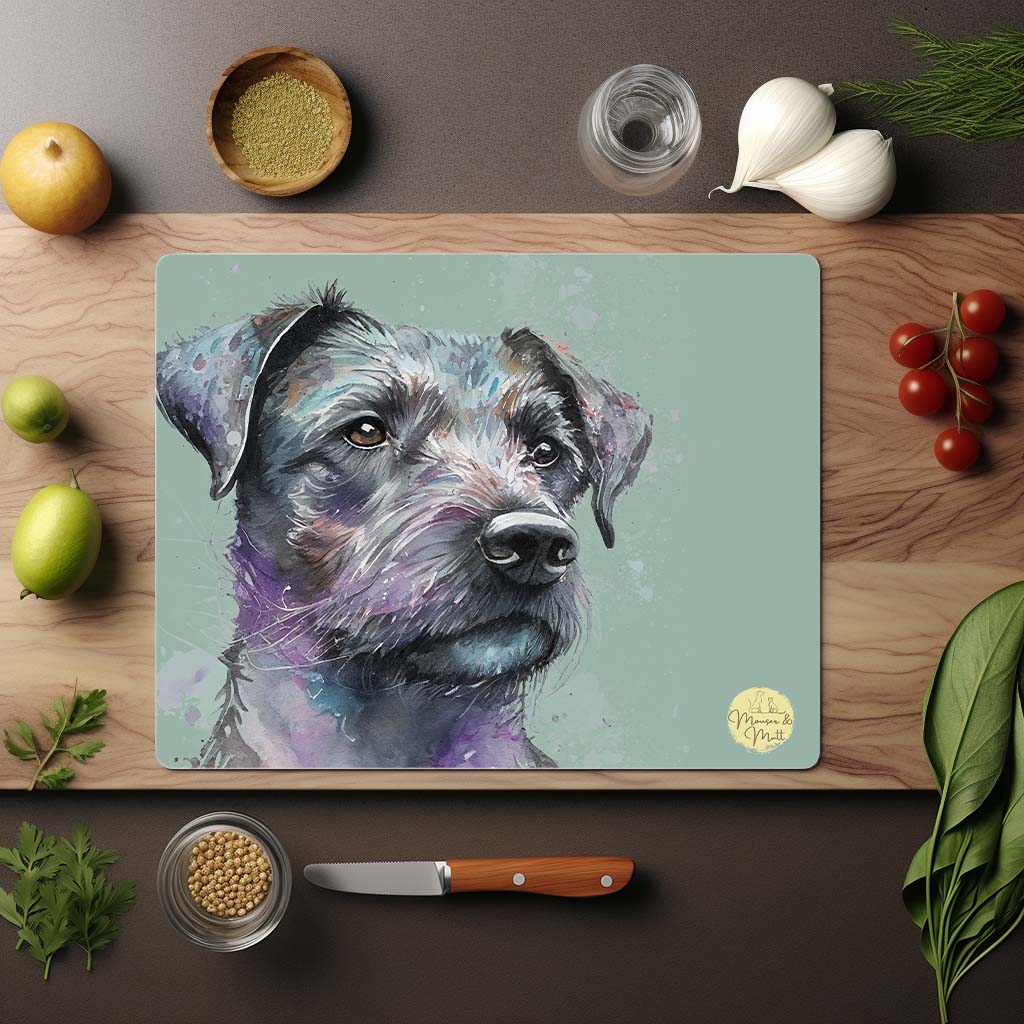 Patterdale Terrier Glass Chopping Board