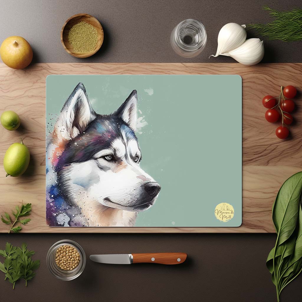 Siberian Husky Glass Chopping Board